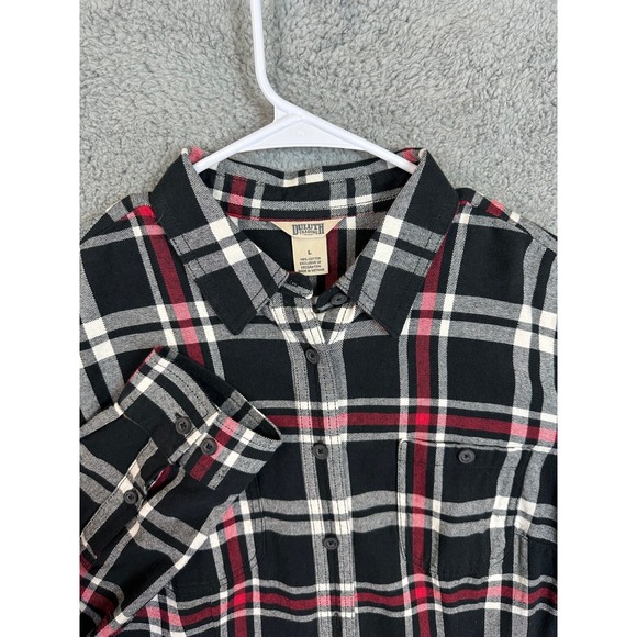 Duluth Trading Shirt Mens Large Flannel Red Plaid Long Sleeve Button Up